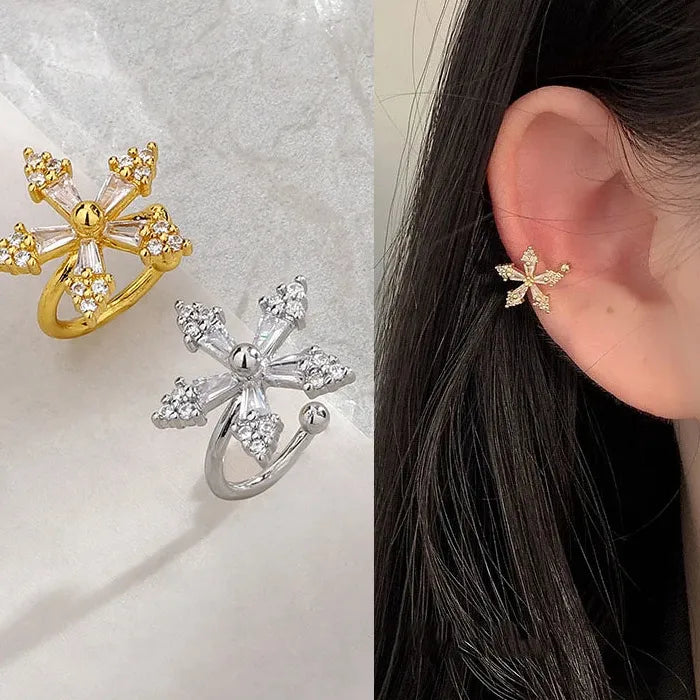 Korean Crystal Flower Butterfly Stainless Steel Clip-On Ear Cuffs for Women