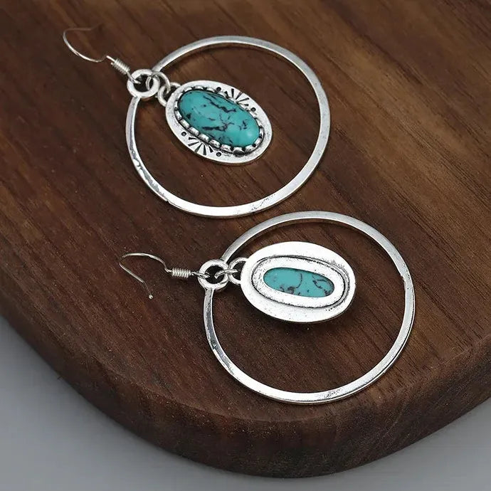 Vintage Boho Turquoise Drop Earrings Zinc Alloy Hook Jewelry Gift