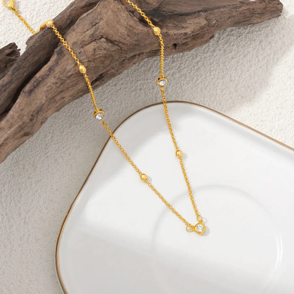 18K Gold Plated Stainless Steel Waterdrop Zircon Necklace for Women Gift