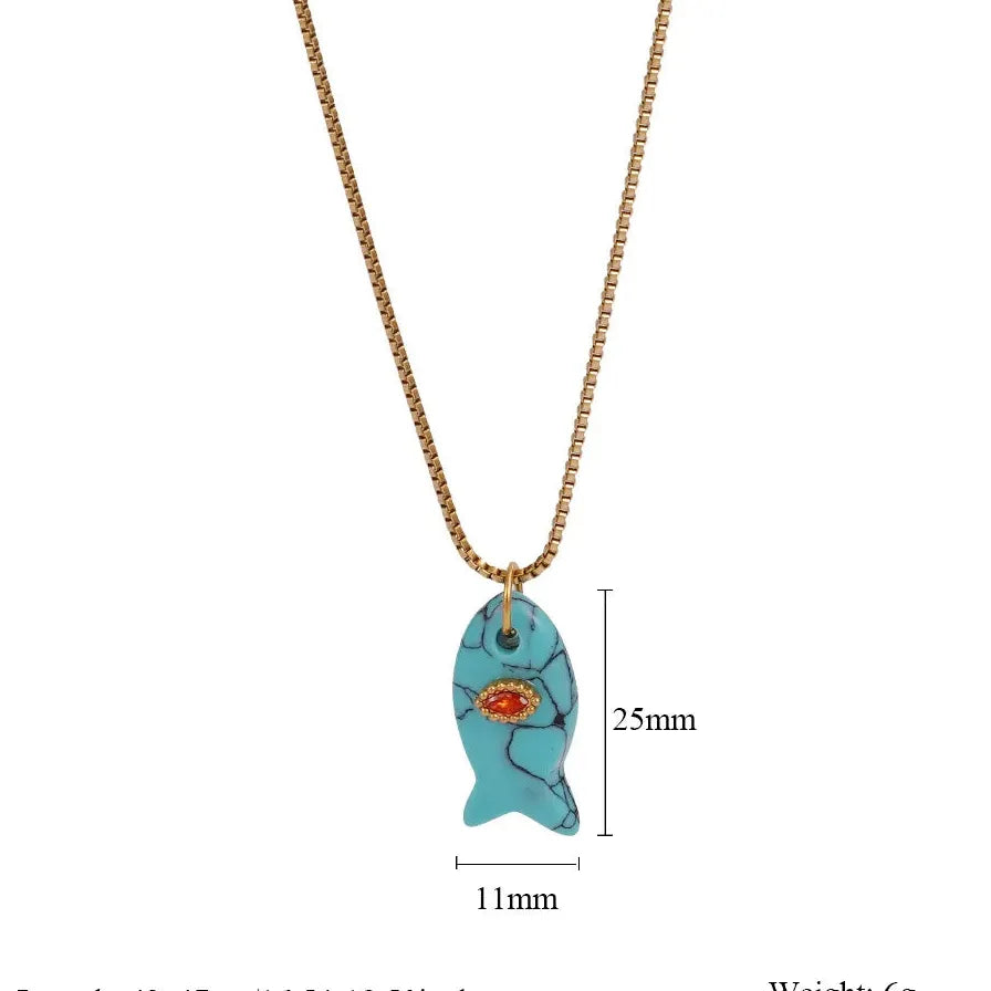 18K Gold Plated Stainless Steel Fish Pendant Necklace Opal Zircon Evil Eye Gift