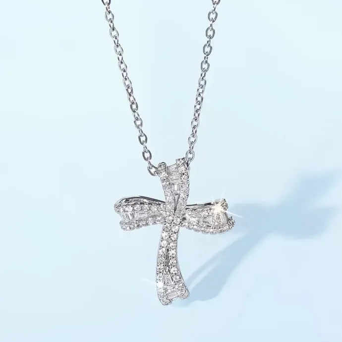Geometric Bowknot Pendant Necklace for Women Wedding Party Copper CZ Jewelry