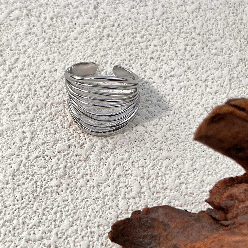 18k Gold Plated Stainless Steel Geometric Twist Ring Unisex Punk Jewelry