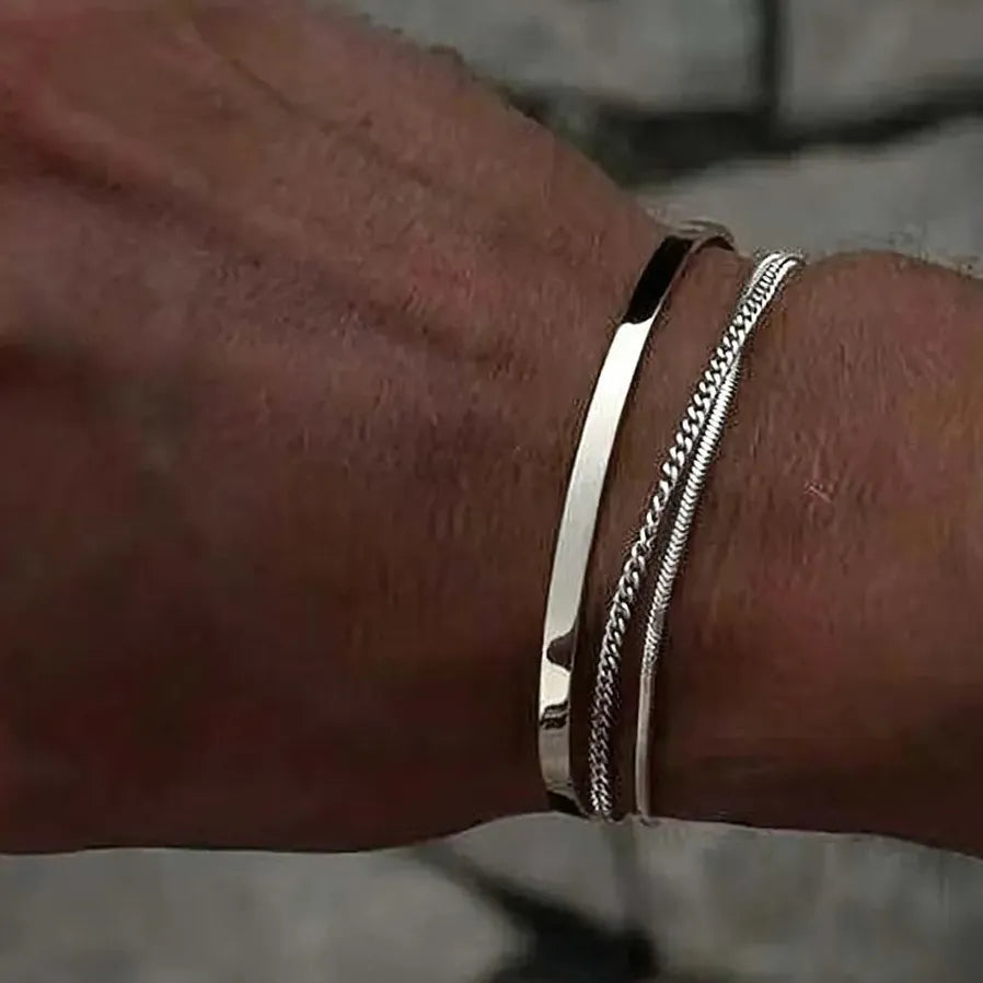 Stainless Steel Cuban Chain Bracelet Men Hip Hop Punk Multi Layer Bangle