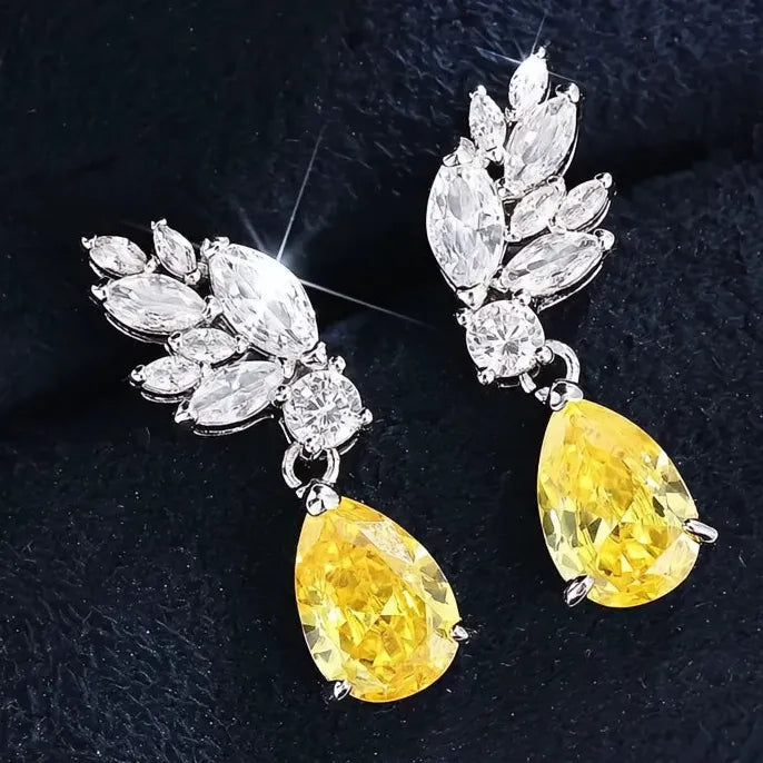 Fancy Yellow Pear Cubic Zirconia Drop Earrings for Women Wedding Party Jewelry Gift
