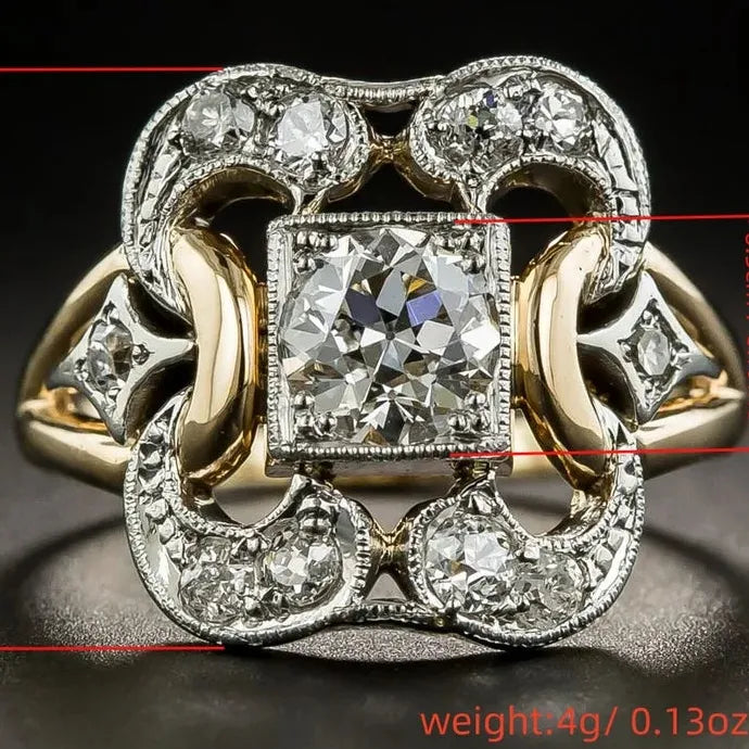 Vintage Copper Zircon Carved Two-Tone Ring Women’s Wedding Festival Jewelry Gift
