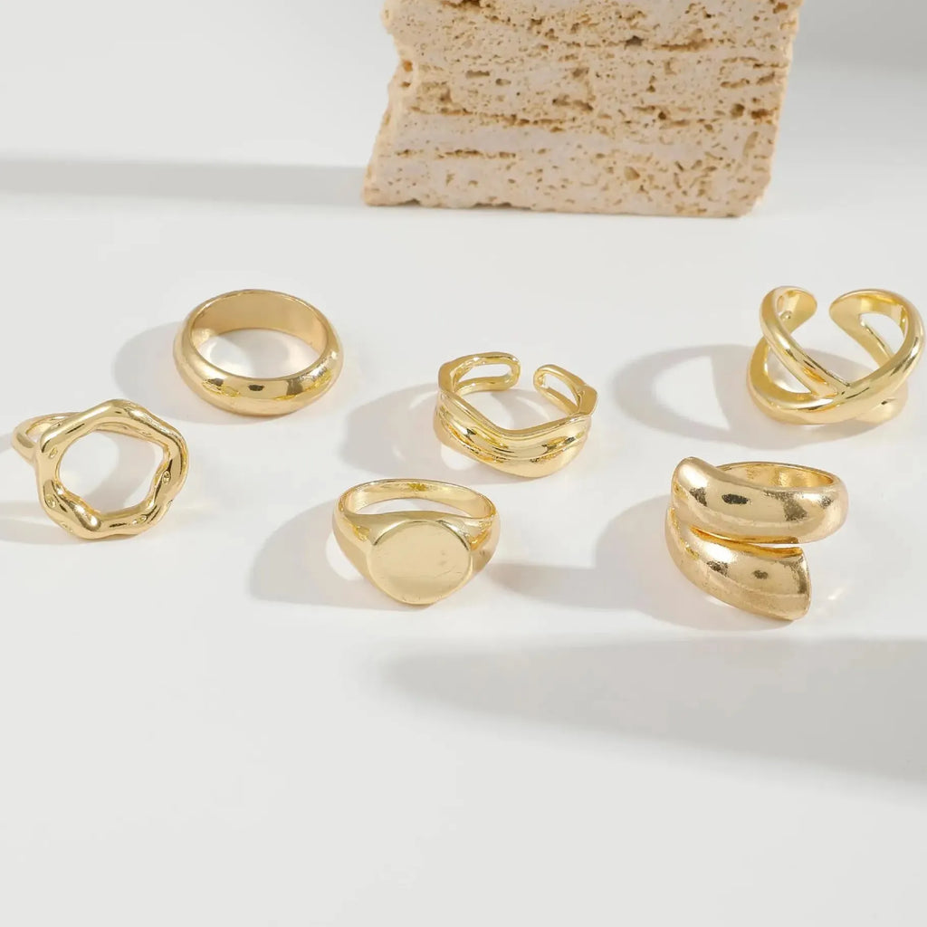 6Pcs Vintage Punk Adjustable Geometric Open Finger Rings Fashion Jewelry