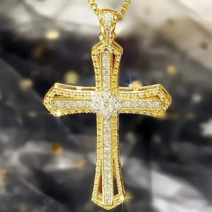 Luxury Cubic Zirconia Cross Pendant Necklace for Women Copper Alloy Fashion Jewelry