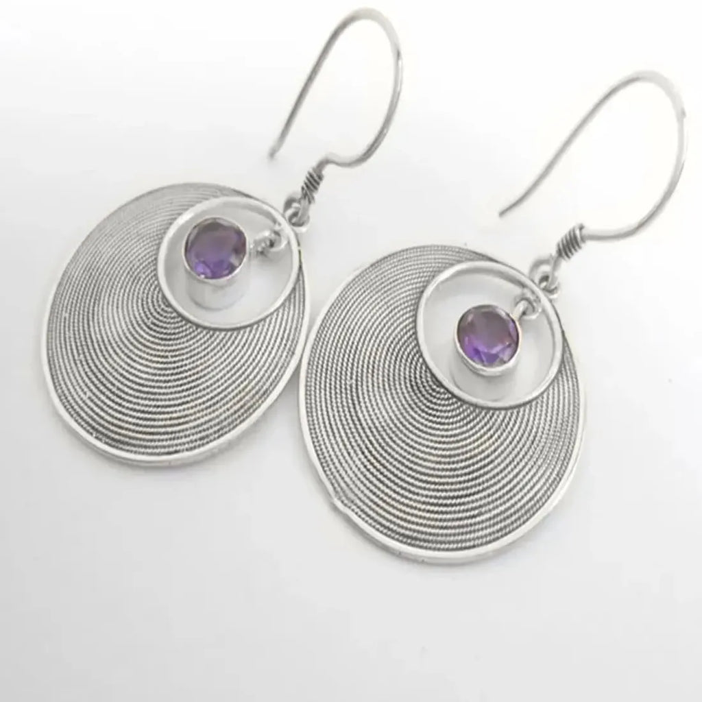 Retro Large Circular Hollow Purple Zinc Alloy Pendant Earrings for Women