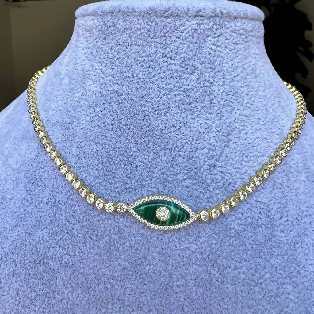 18K Gold Plated Turkey Rhinestone Evil Eye Opal Turquoise Zircon Choker Necklace