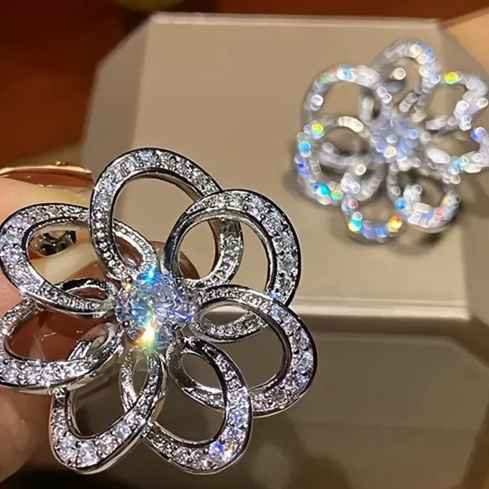 Women's Hollow Flower Brass Alloy CZ Drop Earrings Luxury Wedding Jewelry