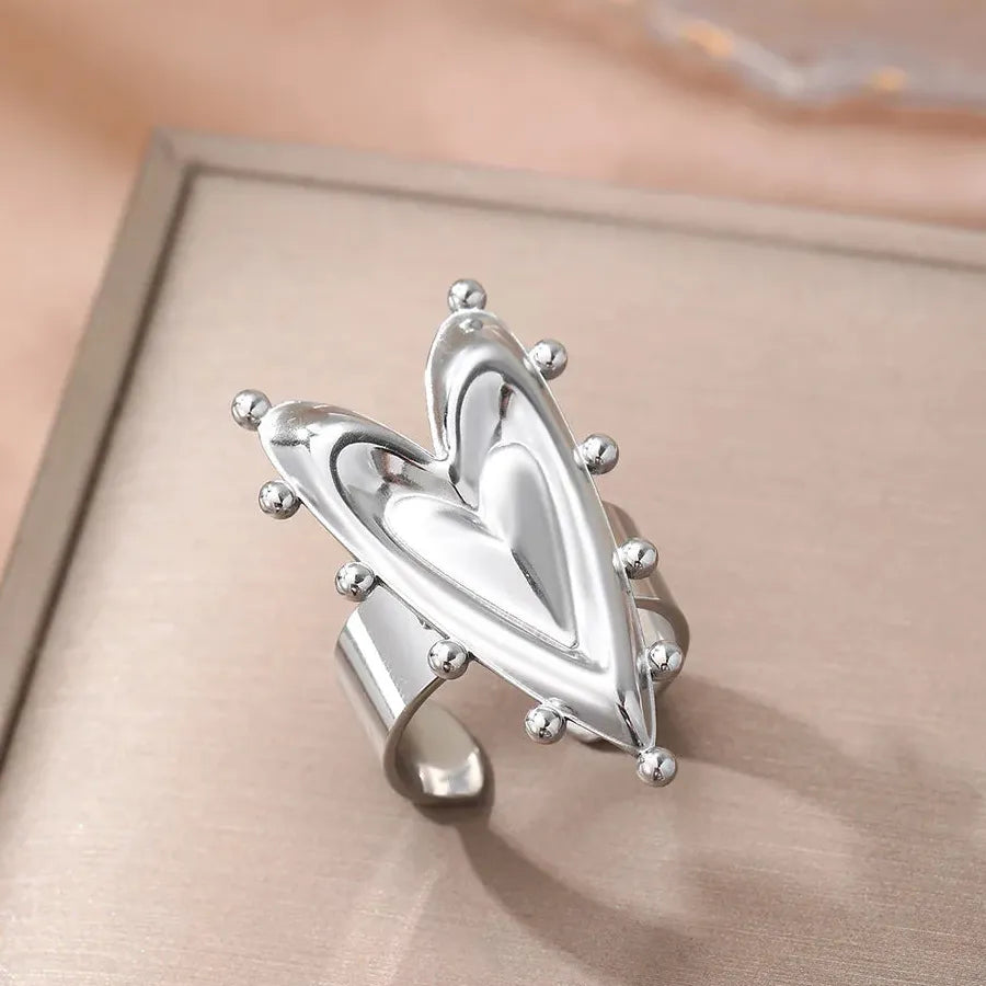 Heart Shaped Stainless Steel Adjustable Ring for Women Punk Love Gift