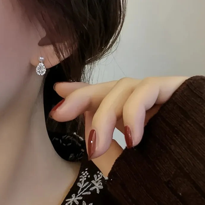 Simulated Pearl Stud Earrings with Waterdrop Cubic Zirconia Jewelry for Women