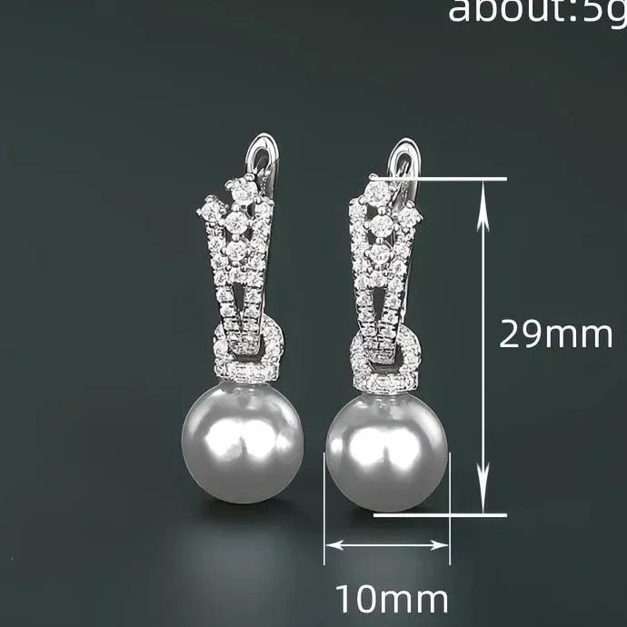 Luxury Imitation Pearl Drop Earrings with Cubic Zirconia Wedding Jewelry