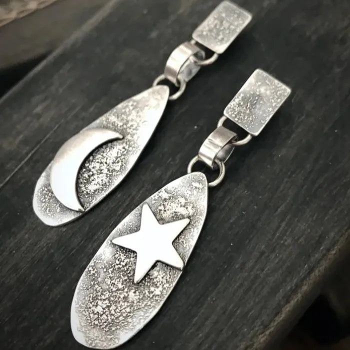 Zinc Alloy Gothic Star Moon Drop Earrings Unisex Punk Bohemian Fashion Accessory