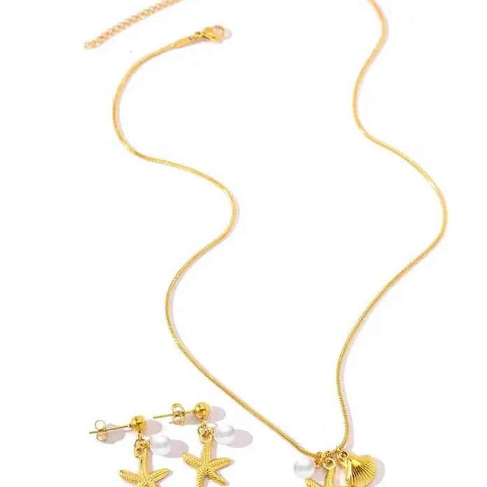 Stainless Steel Starfish Pendant Necklace for Women Gold Chain Choker Jewelry Set