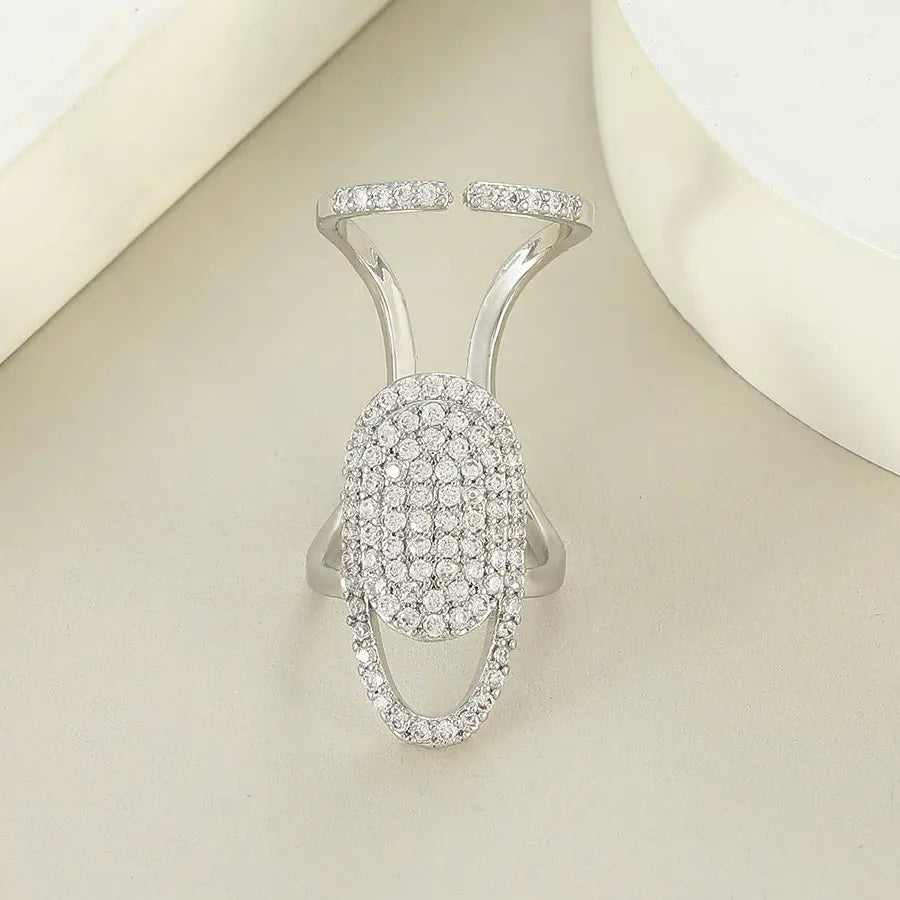Adjustable Copper Inlaid Zircon Gold Plated Geometric Nail Ring for Women Party Jewelry