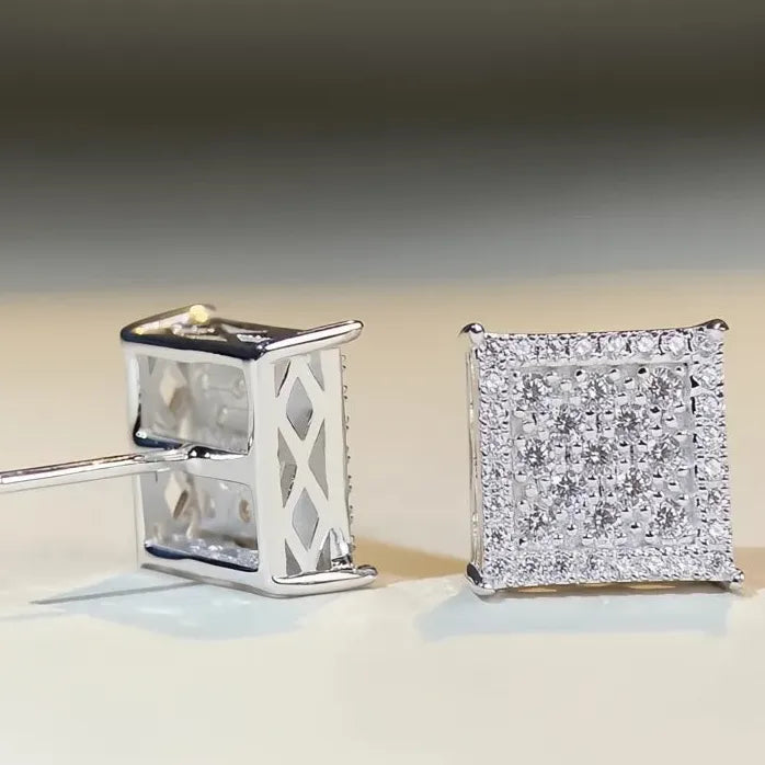 Square CZ Stud Earrings for Women Gold Silver Luxury Jewelry