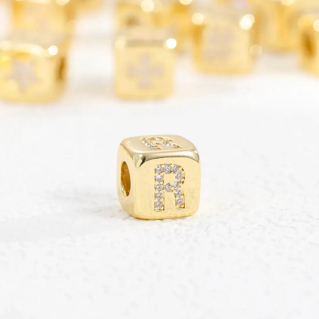 18K Gold Plated Stainless Steel Mini Cube Alphabet Necklace Zircon Choker