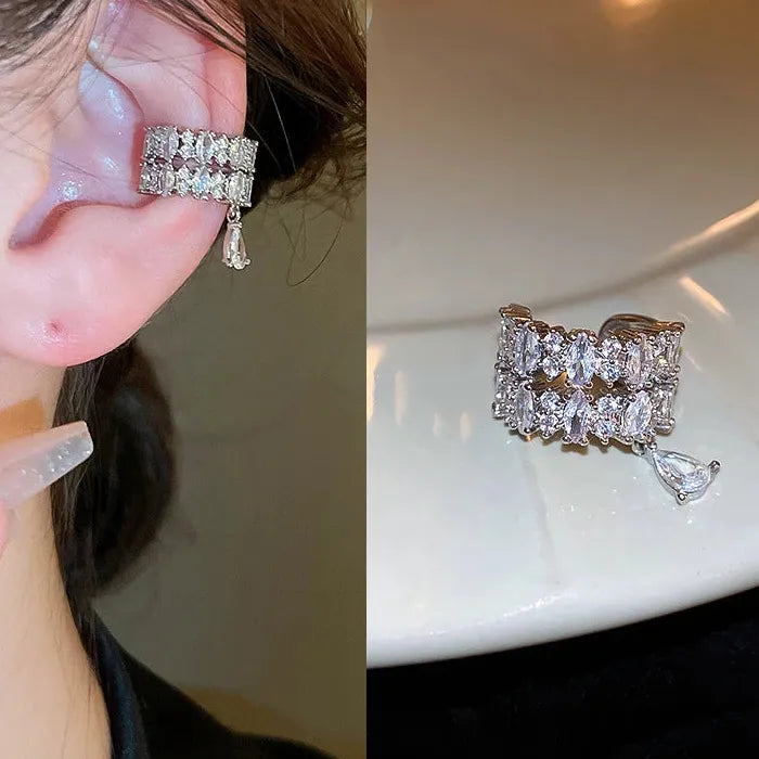 Double Layer C-Shaped Crystal Zircon Clip Earrings No Piercing