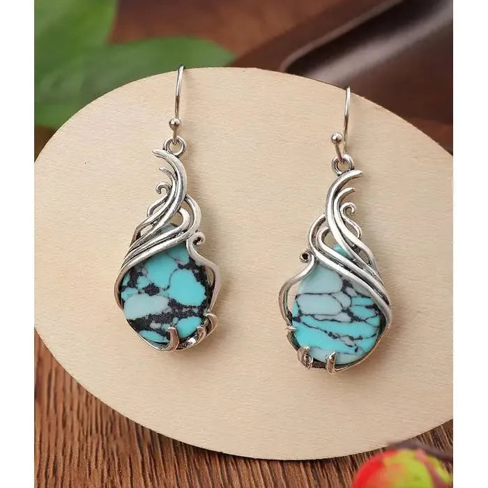 Elegant Oval Pattern Blue Synthetic Stone Women's Drop Earrings Zinc Alloy Jewelry
