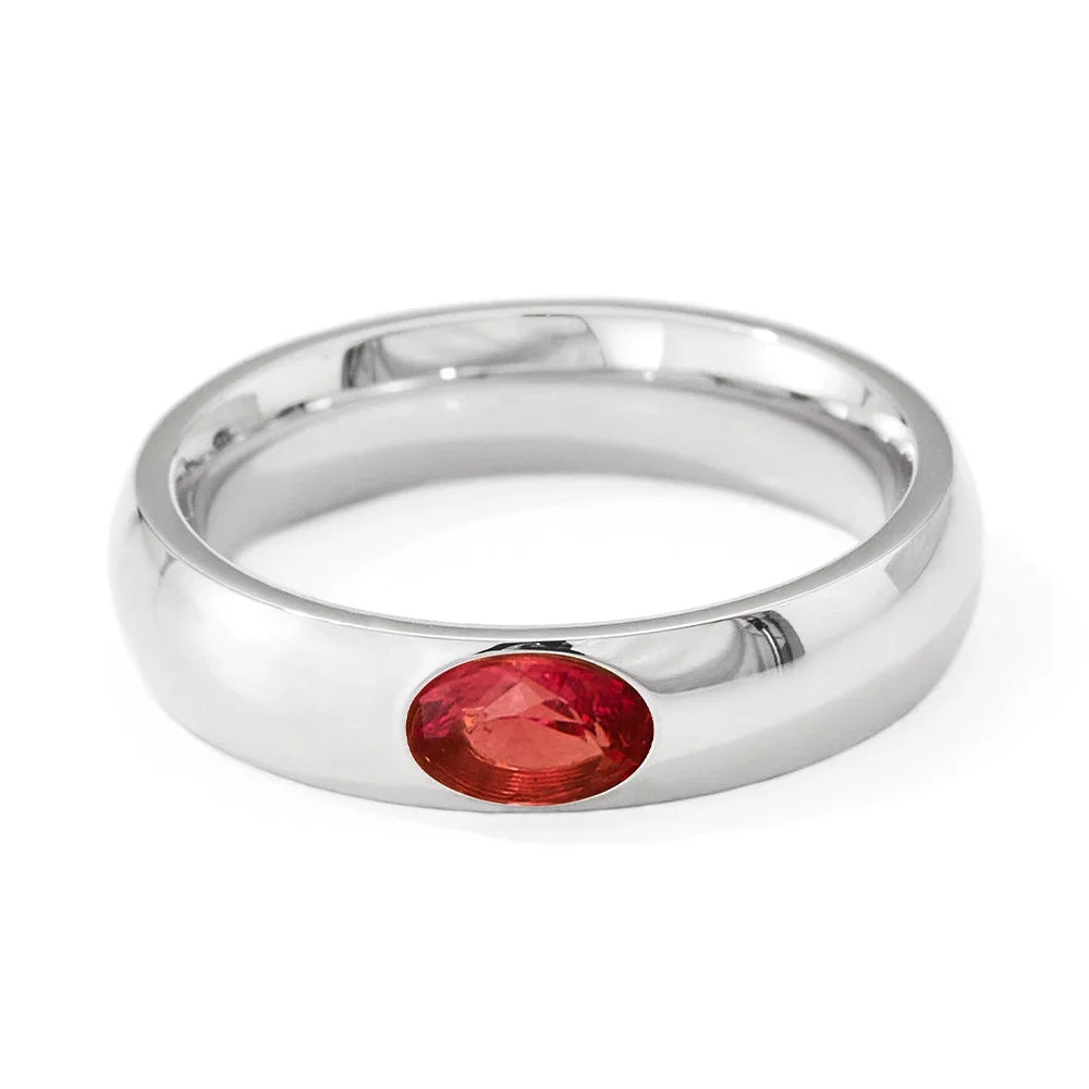 18K Gold Plated Stainless Steel Oval Zircon Crystal Wedding Ring for Women