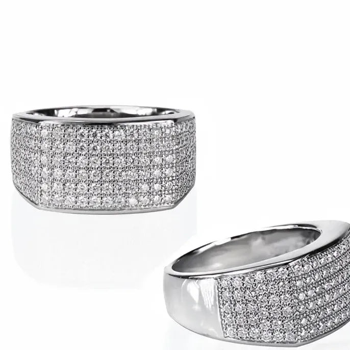 Iced Out Silver Geometric Crystal Wedding Engagement Ring for Women