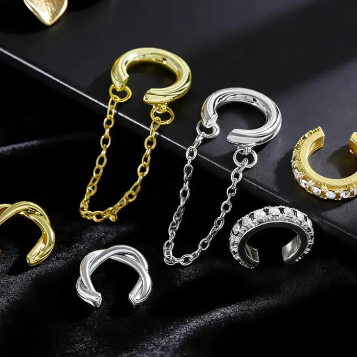 3Pcs C-Shaped Zircon Tassel Clip Earrings Fashion Jewelry Gifts