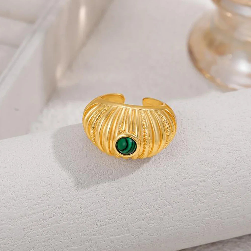 Chunky Geometric Dome Open Ring 18K Gold Plated Stainless Steel for Women