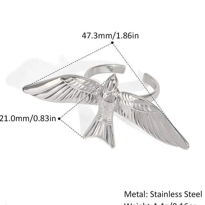 Stainless Steel Flying Bird Ring Unisex Punk Animal Jewelry for Men Women