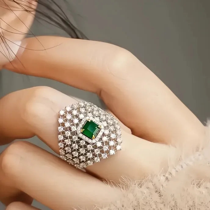 Elegant Women’s Geometric Hollow Brass Ring with Cubic Zirconia Cocktail Engagement Jewelry