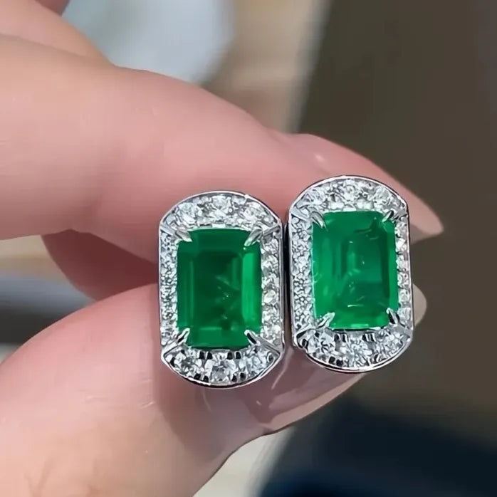 Luxury Geometric Rectangular CZ Stud Earrings Copper Alloy for Women