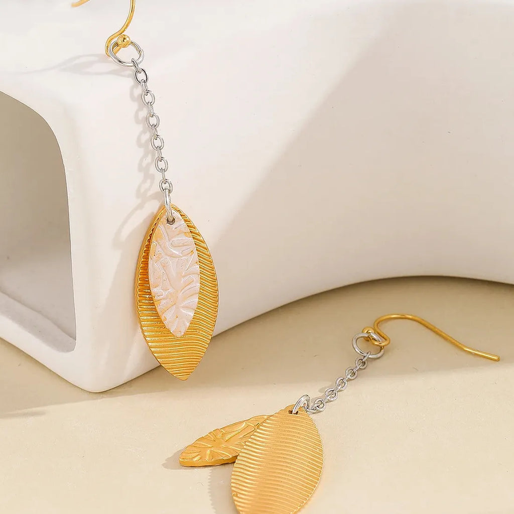Gold Leaf Pendant Drop Earrings for Women Zinc Alloy Bohemian Style Jewelry