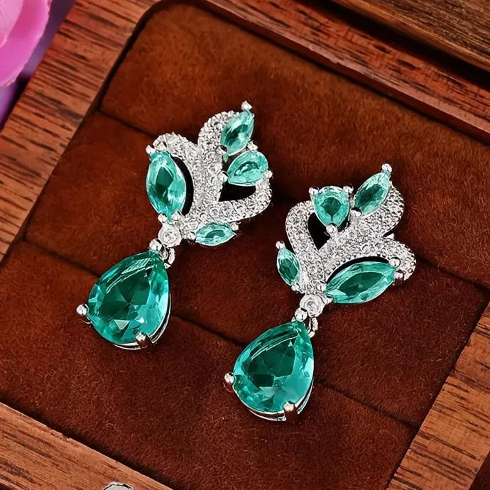 Green Cubic Zirconia Geometric Drop Earrings Brass Alloy Wedding Gift