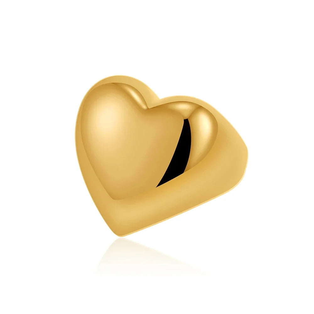 18K Gold Plated Stainless Steel Heart Wedding Ring for Women Chunky Knuckle Ring