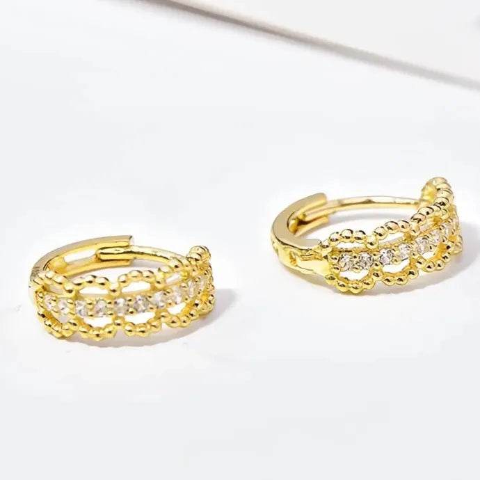 Geometric Hoop Earrings with Cubic Zirconia Gold Color Copper Alloy for Women