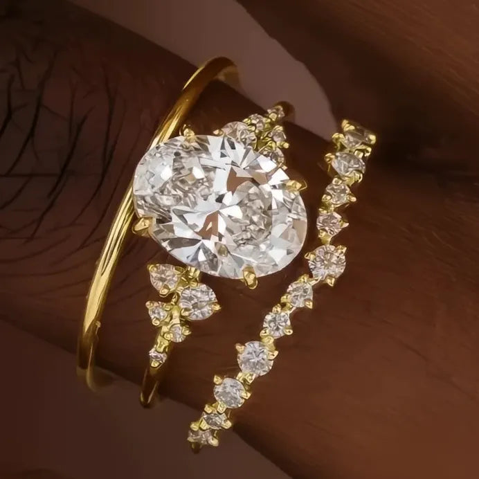 Elegant Full Bling Iced Out CZ Gold Color Women’s Bridal Wedding Ring Set
