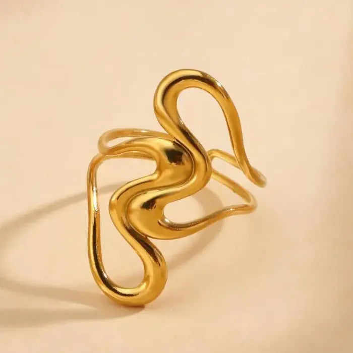 Adjustable Stainless Steel Irregular Geometric Hollow Opening Ring for Women Men Jewelry