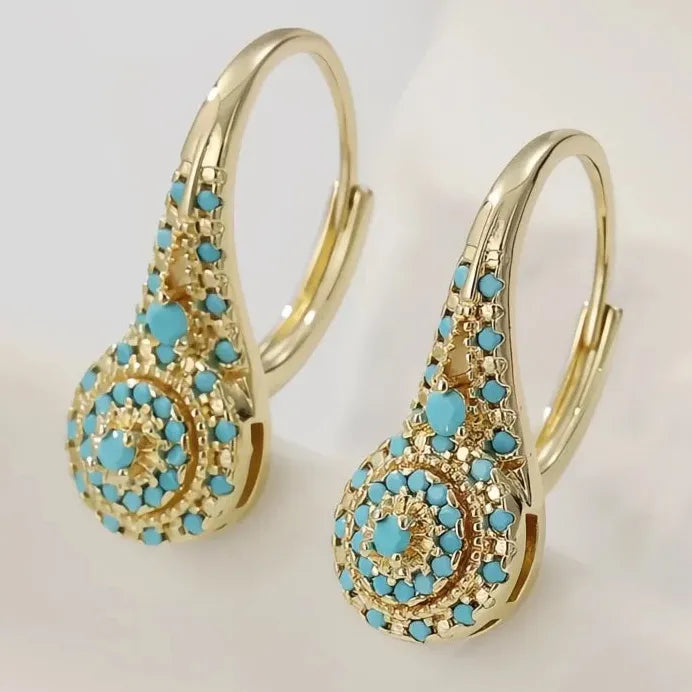 Bohemian Blue Turquoise Drop Earrings Gold Color Women Party Jewelry