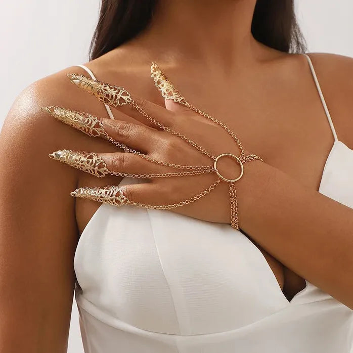 Punk Gothic Cone Tassel Nail Hand Chain Bracelet for Women Trendy Jewelry