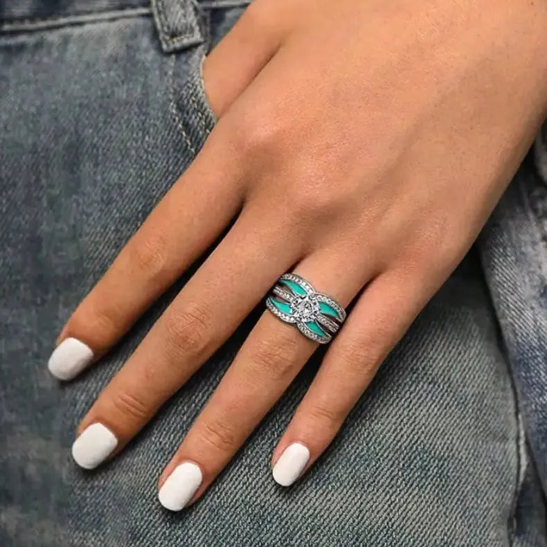 2025 Women's Silver Enamel Flower Ring Luxury Cubic Zirconia Jewelry Gift