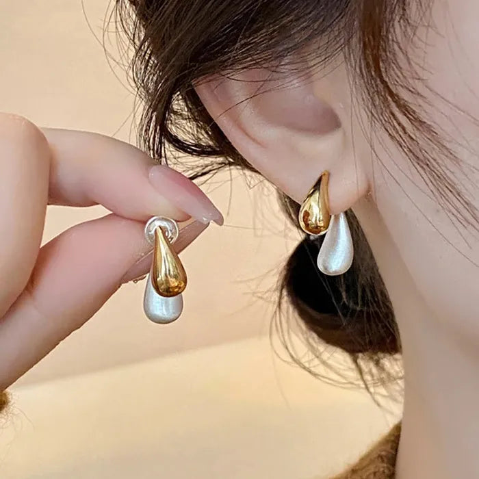 Geometric Zinc Alloy Water Drop Two-Color Detachable Earrings for Women