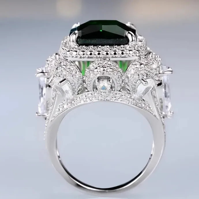 Green Cubic Zirconia Brass Ring Luxury Wedding Anniversary Jewelry Gift