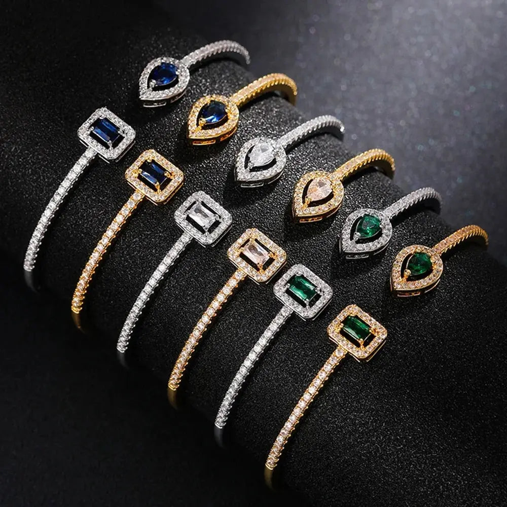 Women's Luxury Green White Blue Cubic Zirconia Copper Alloy Cuff Bracelet