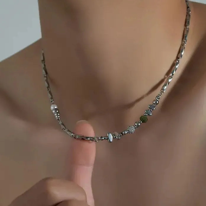 Punk Stainless Steel Irregular Beaded Splicing Circle Choker Necklace Men Hiphop Jewelry