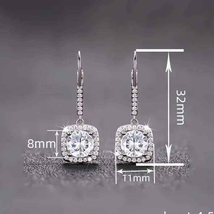 Geometric Square Drop Earrings for Women Copper Alloy CZ Bridal Jewelry