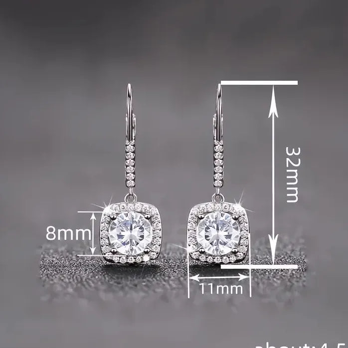 Geometric Square Drop Earrings for Women Brass CZ Wedding Jewelry