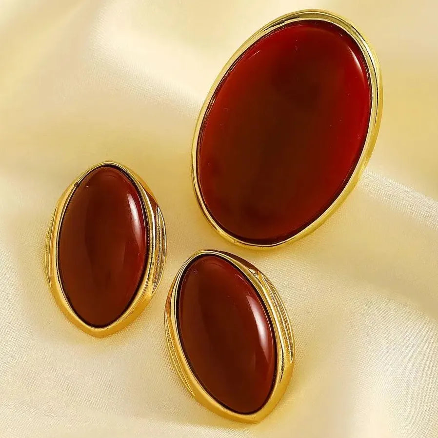 Red Acrylic Oval Geometric Stud Earrings for Women Fashion Jewelry