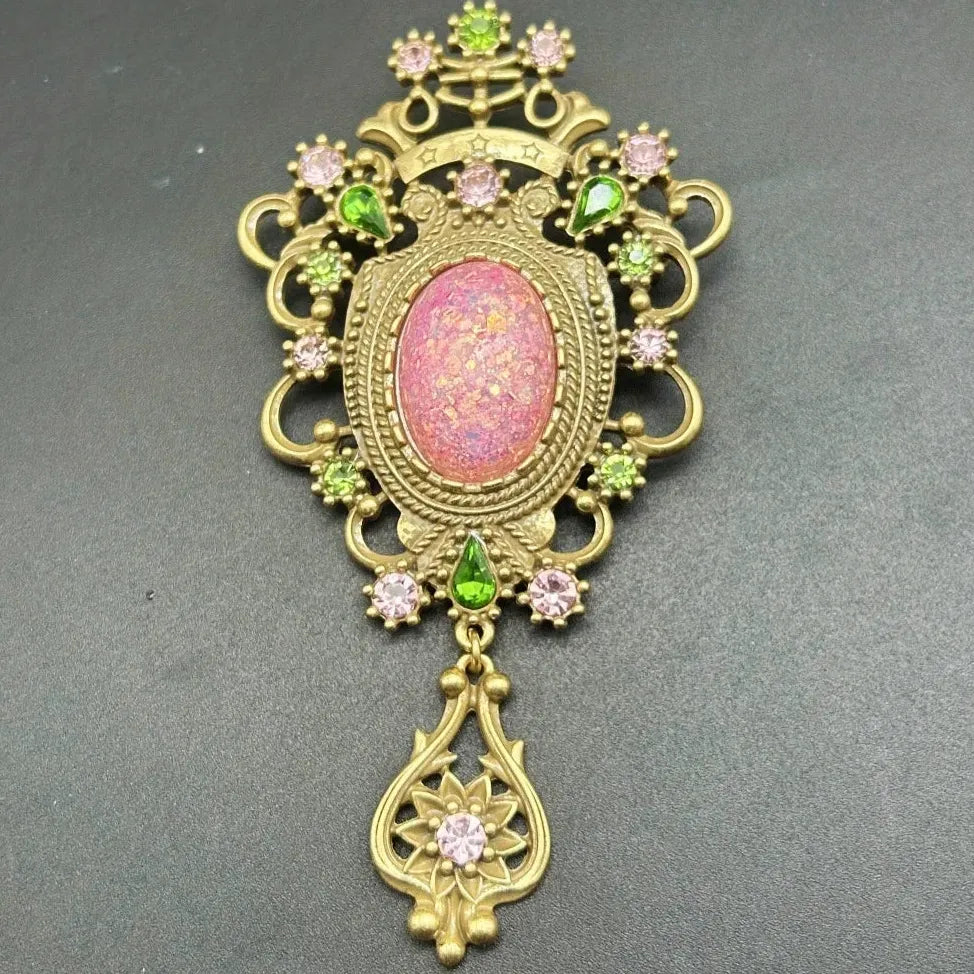 Vintage Elegant Large Gemstone Rhinestone Brooch Pin for Men Women