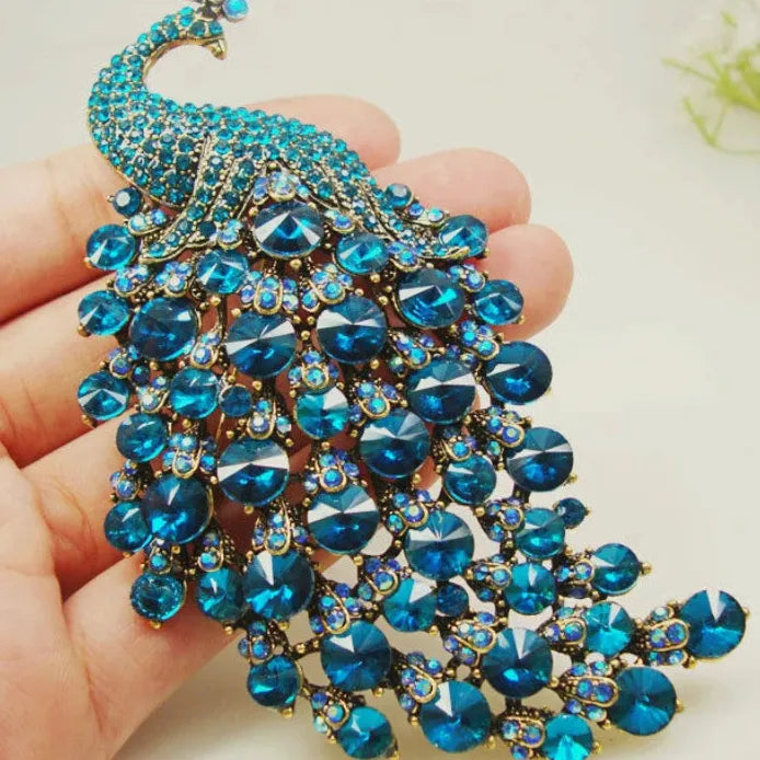 Vintage Blue Crystal Peacock Brooch Elegant Jewelry Gift for Women
