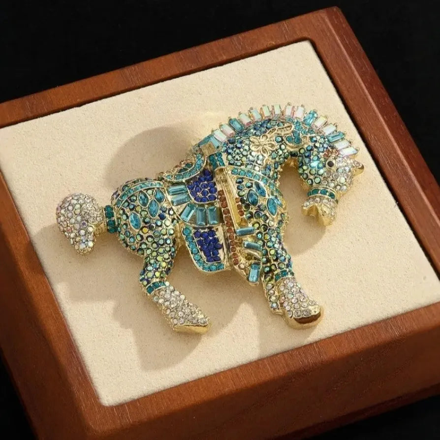 Vintage Rhinestone Tang Sancai Horse Brooch Pin Classic Jewelry for Women